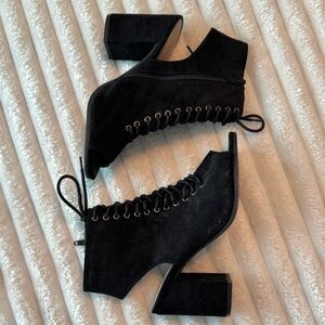 Seven Dials Tessaly Women's Lace Up Open Toed Booties Black Suede Size 7 1/2